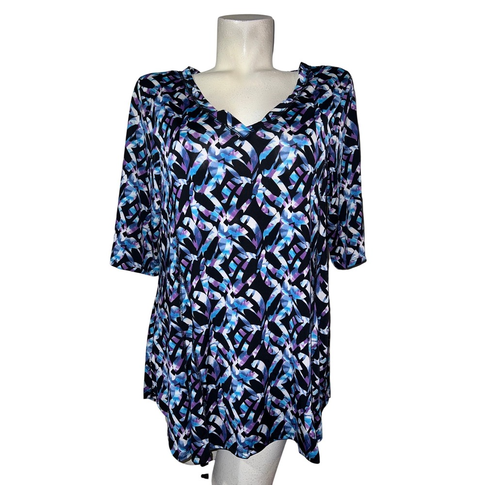 Ashley Stewart Womens Plus Size 14/16 Blue Purple Geometric V-Neck Tunic 2715R